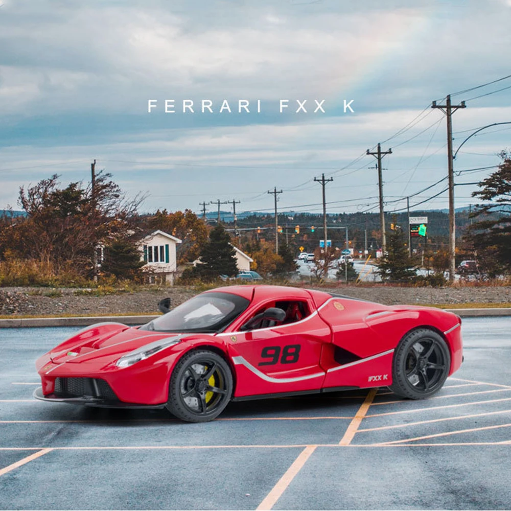 Red Toys Diecast 1:24 Alloy Model Car Miniature LaFerrari FXXK Supercar Metal Vehicle for Boys Kids Collection Children Hottoys