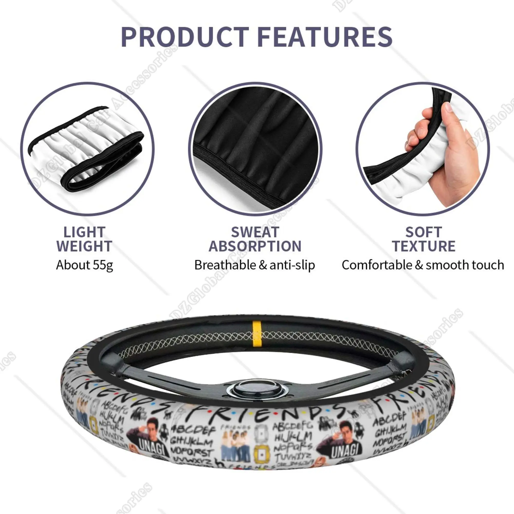 Friends TV Show 38cm Car Steering Wheel Covers American TV Series Elastic Central Perk Braid on The Steering Wheel Cover