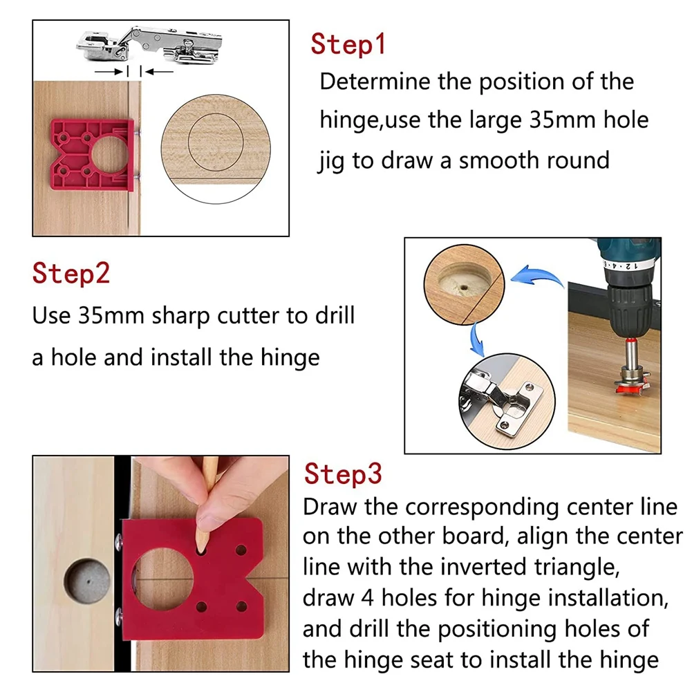 35mm Hinge Jig Drill Guide Sets Door Hinge Drill Hole Cutter Concealed Hinge Jig with Bit Positioner for Furniture Wood