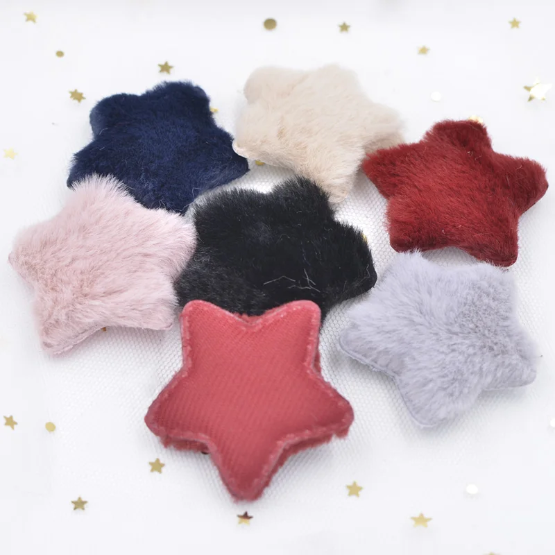 12Pcs Upscale Soft Plush Patches Rabbit Hair Embellishment Star Appliques for Woolen Slippers Decor DIY Hair Clips Headdress