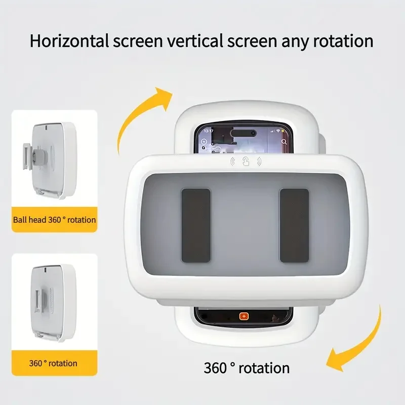 샤워 전화 거치대 방수 벽걸이 케이스, 욕실 360 ° 회전 김서림 방지 터치 스크린 브래킷 케이스, 모든 전화용