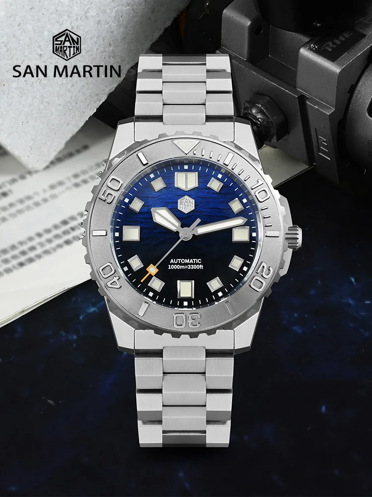 

San Martin 1000 м водонепроницаемые эмалированные циферблаты с глубокой морской волной 43 мм мужские дайверские часы гелиевый аварийный клапан NH35 автоматические механические SN0147