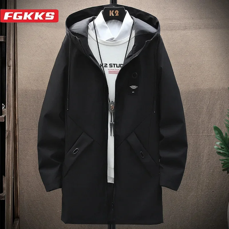 

FGKKS 2024 Outdoor Casual Jacket For Men Solid Color Large Pocket Hooded Coat High Quality Design Hot Casual Jacket For Men