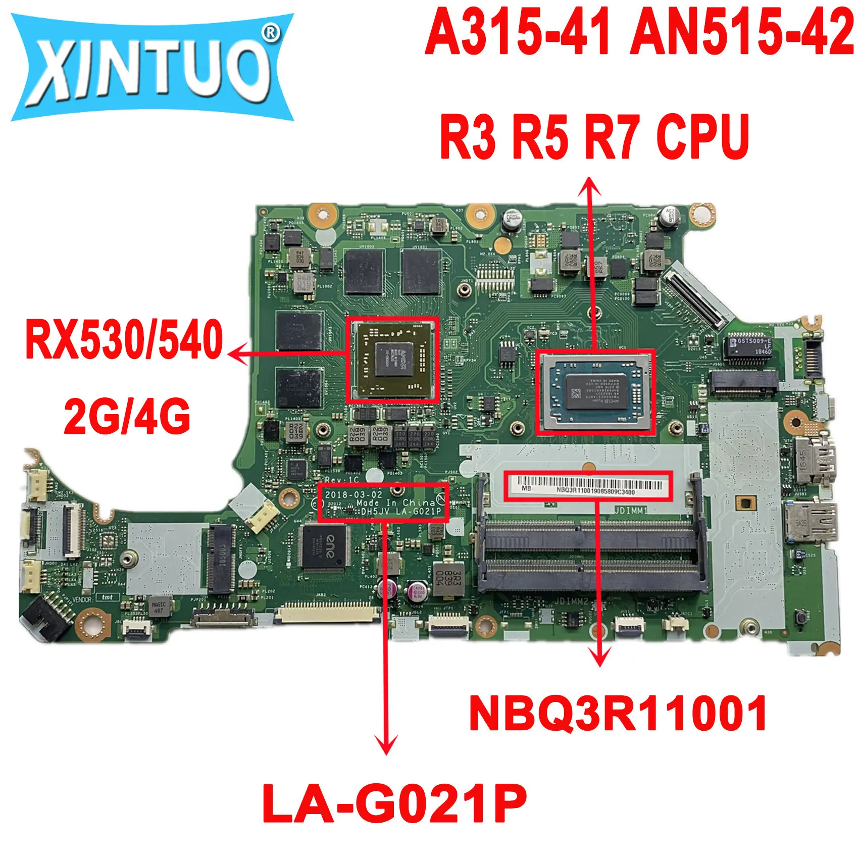 

NBQ3R11001 DH5JV LA-G021P для Acer ASPIRE A315-41 AN515-42 материнская плата для ноутбука с Ryzen R3 R5 R7 CPU RX530/540 GPU DDR4 протестирована