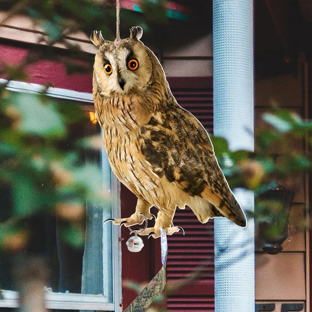 Waterproof Bird Repel Owl Scarecrow Hanging Fake Bird Scare Device with Bells Realistic Outdoor Garden Decoration view 4