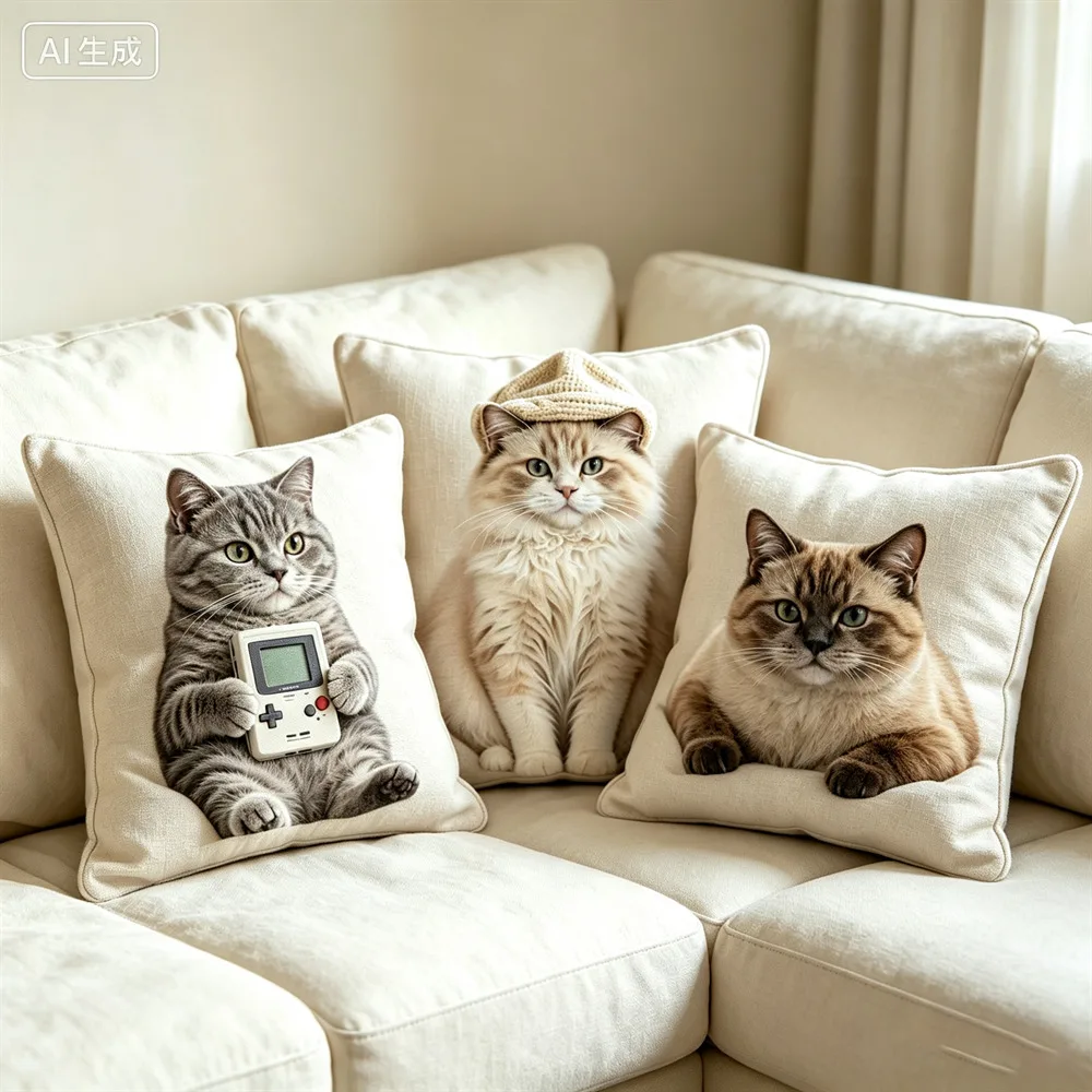 Funny 3D Realistic Cat Soft Cushion Cover Cute Kitten Printed Throw Pillow Cases Home Sofa Car Bedroom Decor Gift For Cat Lovers