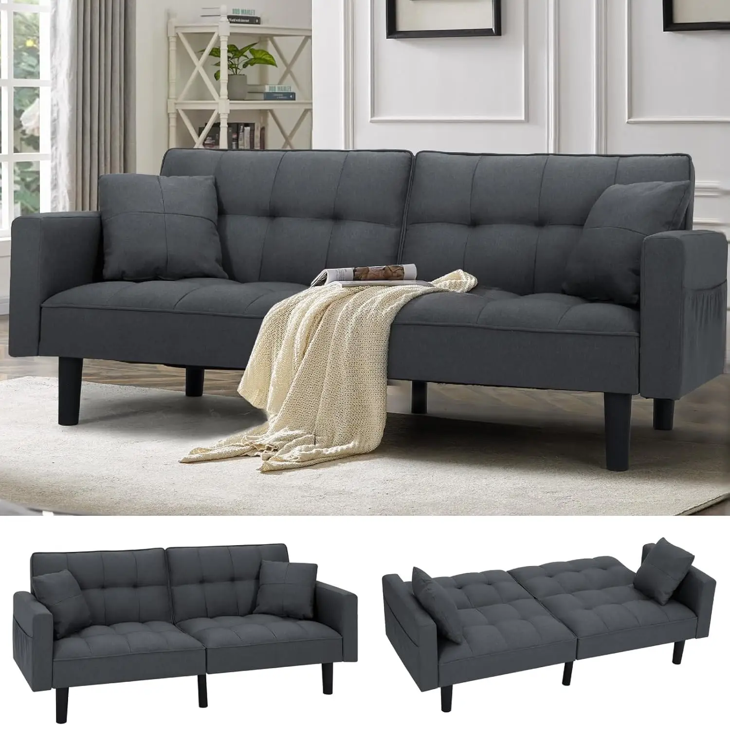 Futon Sofa Bed, 74"…