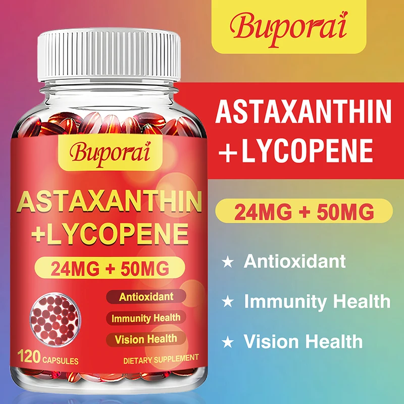 Astaxanthin + Lycopene Capsules -  Supports Eye, Joint and Skin Health, Improves Immunity, Speeds Up Metabolism, Non-GMO
