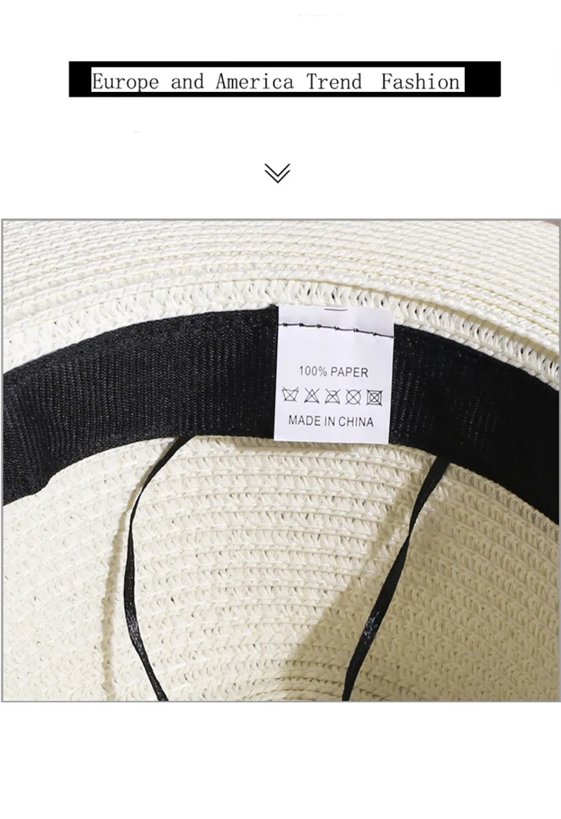 Sommer Outdoor M-Buchstabe Strass Flacher Rand Sonnenhüte Sommer Damen Bowler Hut Strohkappe für Reisen und Einkaufen – Detail 24