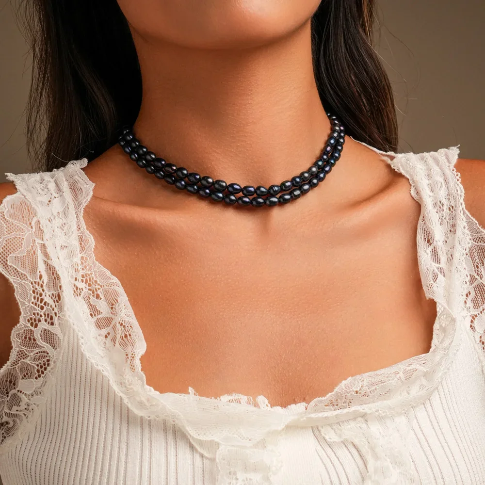 Hengsheng 2025 New Arrivals 4-5mm Rice Shape Freshwater Pearl Necklaces 40cm 2 Strand Pearl Adjustable Necklaces Jewelry Gift