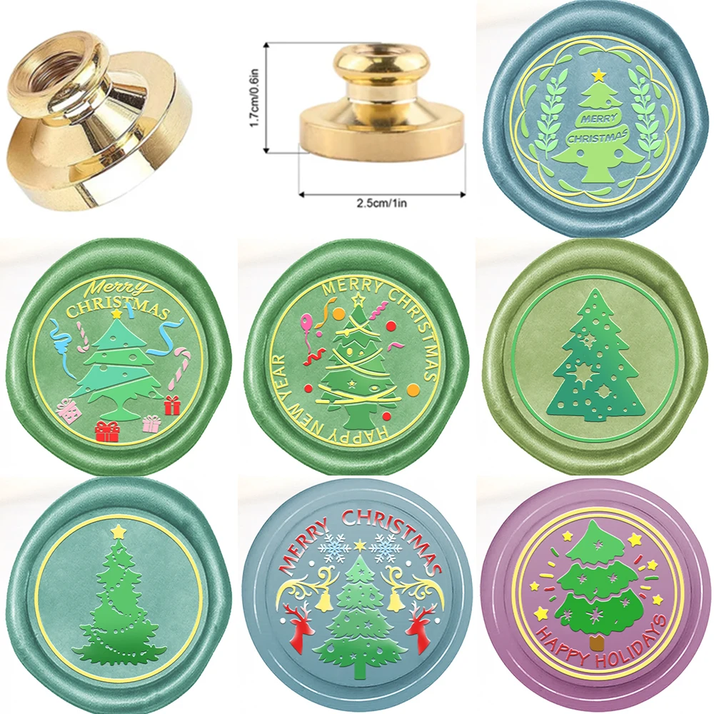 1Pc Round Wax Seal Stamps Christmas Trees Ribbon Ornament Sealing Wax Stamper for Diy Invitation Envelope Paper Cards Craft