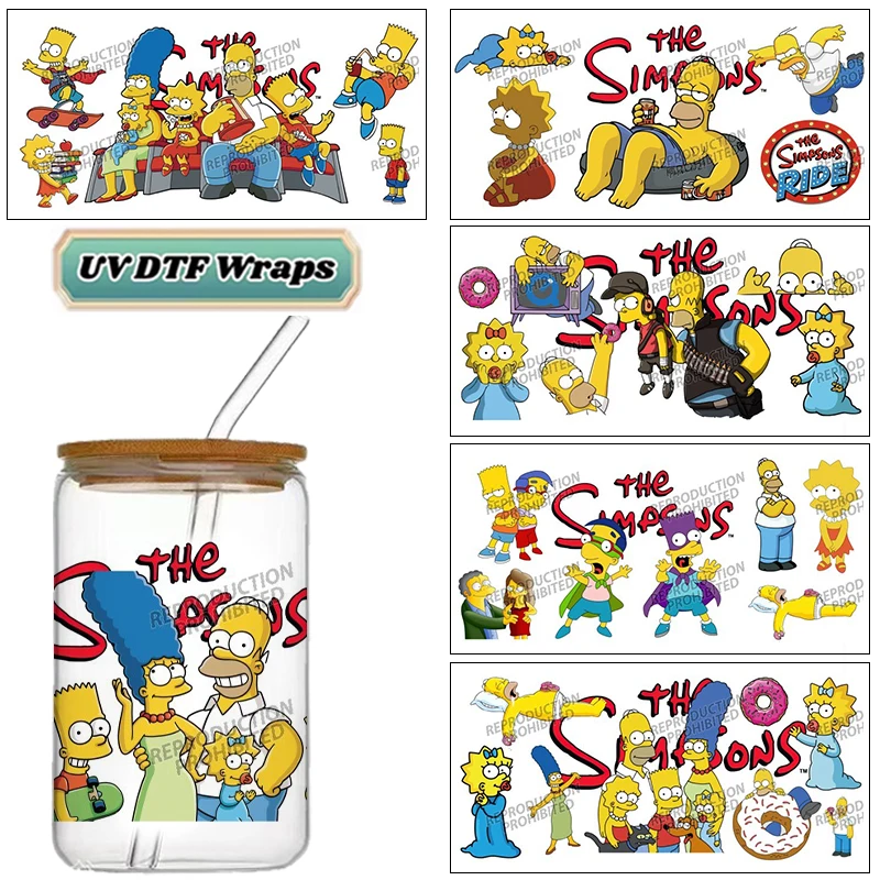 Vibrant Retro Family UV DTF Wraps Classic Cartoon Stickers High-Quality Waterproof Decals for Glass Can 90s Decor