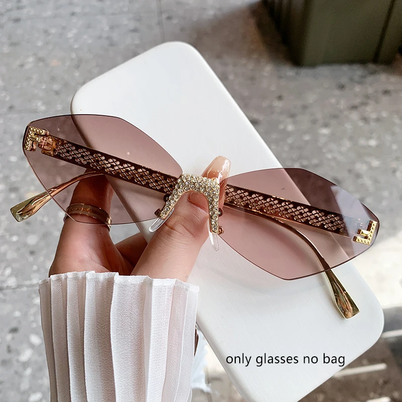 نظارات شمسية عصرية جديدة بدون إطار بحافة مقطوعة سداسية نظارات شمسية عالية الجودة على شكل ألماس معدني على شكل حرف F 90277