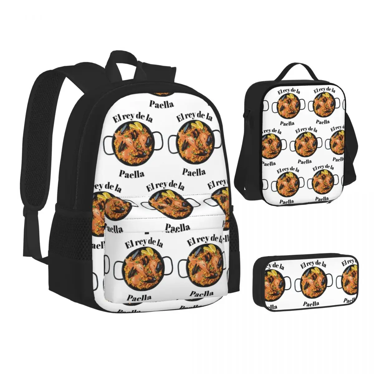 

El Rey De La Paella Backpacks Students Bookbag School Bags Children Rucksack Lunch Bag Pen Bag Three-Piece Set