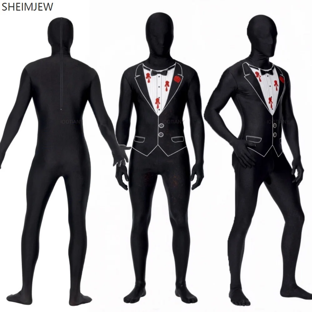 

Men's Full Body Zentai Adult Novelty Cosplay Costume Set Shot Gangster Second Skin Bodysuit Halloween Robber Suit Printed Tights