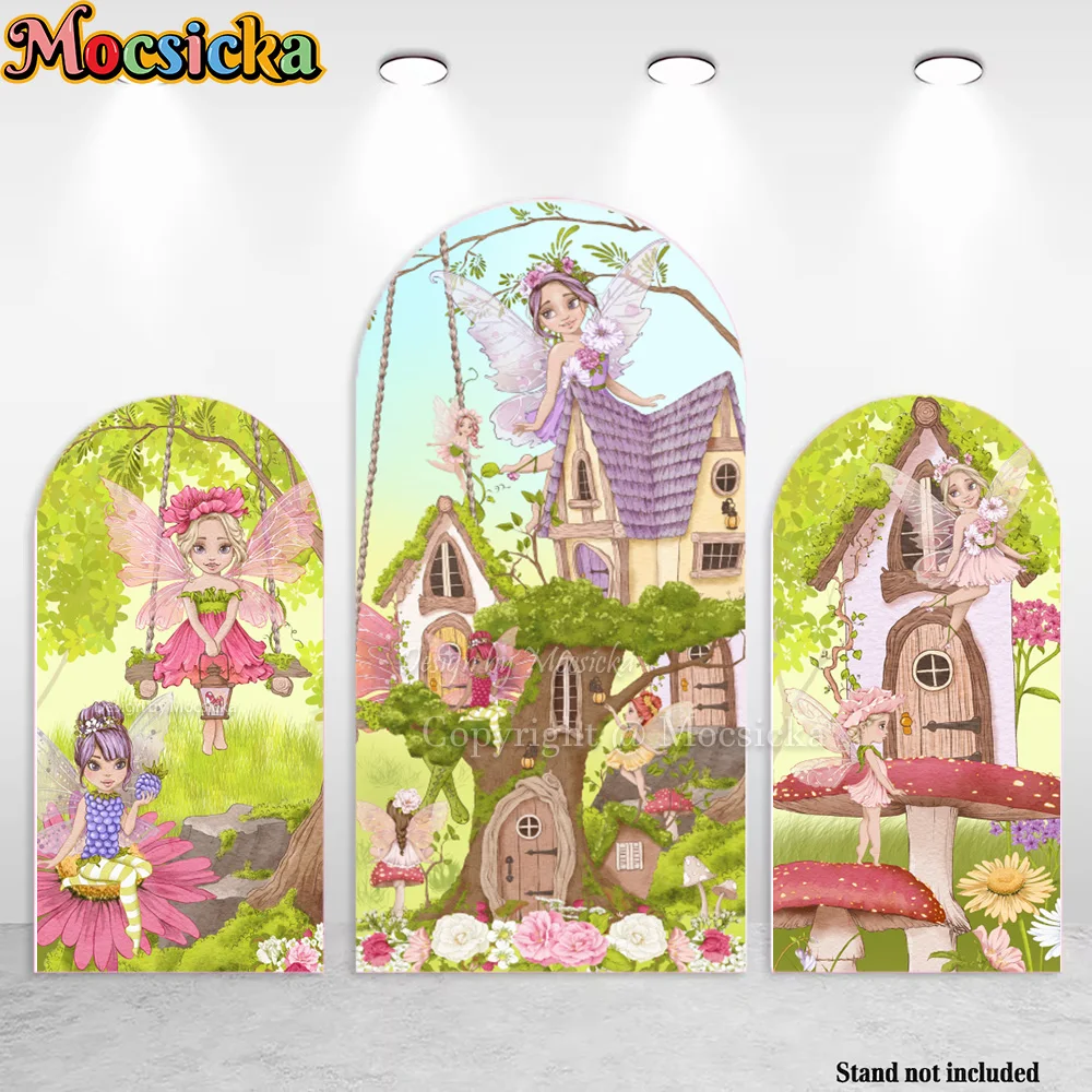 

Mocsicka Fairy Girl Birthday Party Arched Backdrop Photography Magic Tree House Flower Green Background Baby Show Photo Studio