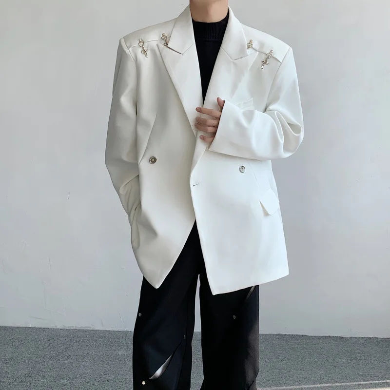 Y2K Temperament Airplane Buckle Pad Shoulder Suit mens jacket costume homme verde hombre men clothing coat men