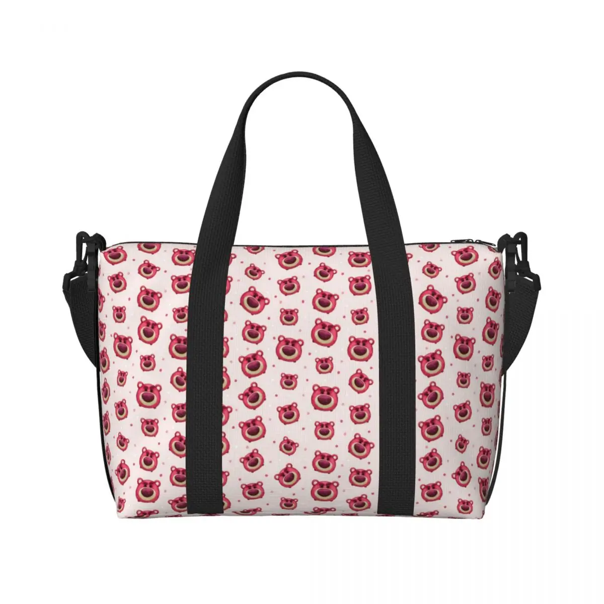 Custom Lotso Huggin Bear Head Pattern Tote Bag for Women Big Capacity Beach Gym Travel Bags