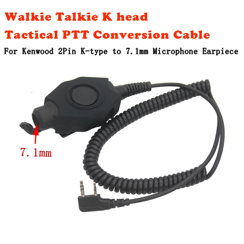 K type Waterproof Large PTT Button Launch Switch adapter to 7.1mm tactical earphones For Kenwood Baofeng UV5R UV32 UV2PLUS Radio