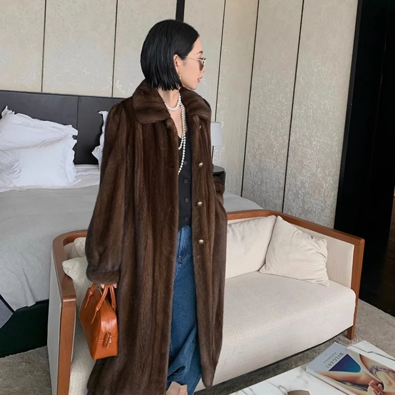 YOLANFAIRY mantel bulu mink beludru utuh yang telah diolah sepenuhnya untuk musim gugur dan musim dingin, mantel bulu berkerah persegi tebal berlengan panjang шуба женская2025