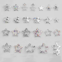 10pcs Luxury Alloy Star Nail Charms 3D Metal Gold/Silver Pentagram Star with Diamond Nail Decor Parts DIY Y2K Style Nail Parts