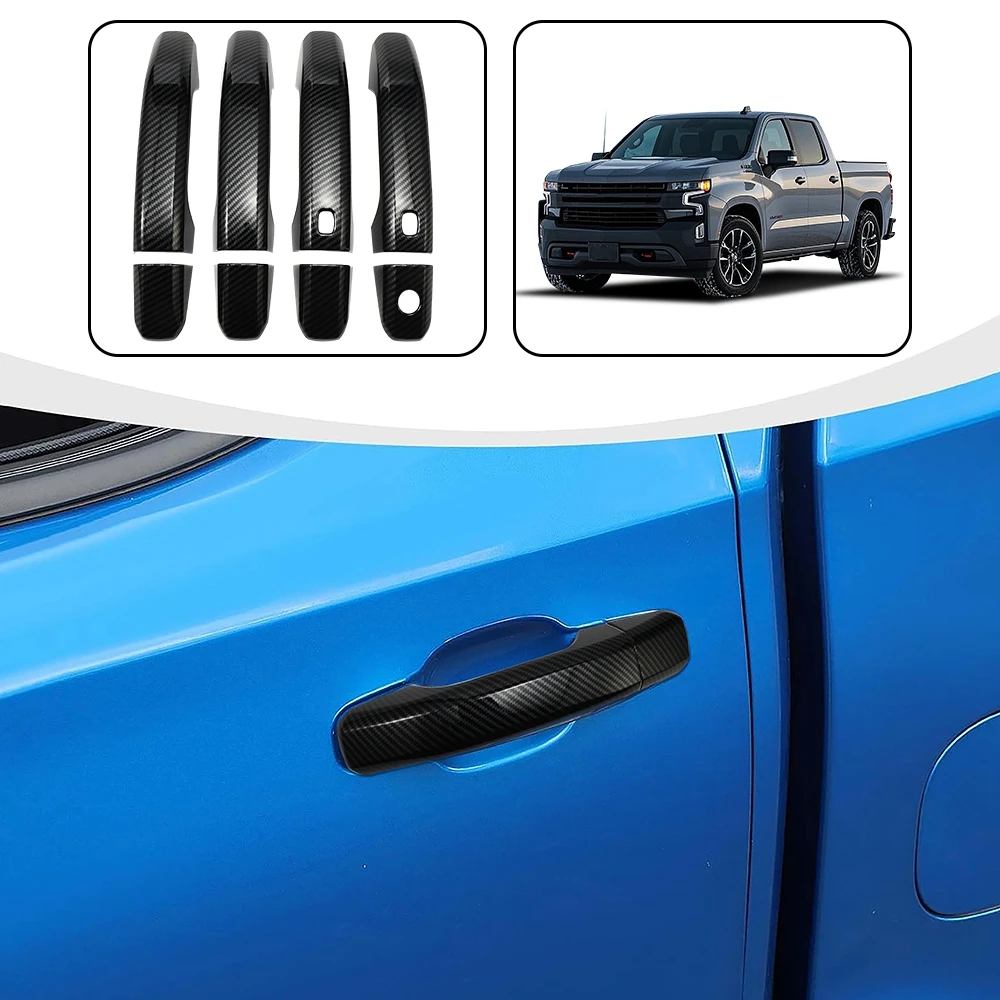 

4PCS Car Door Handle Overlay Covers Stickers with 2 Smart Key Hole Compatible with 2019-2025 Chevy Silverado 1500 2500 3500