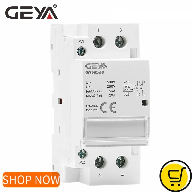 

GEYA 2P 40A 63A 2NO or 2NC or 1NO1NC Modular Contactor DIN Rail Mounting AC220V 230V Automatic