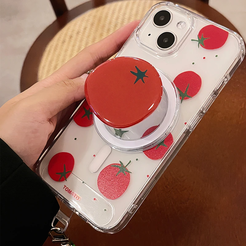 Korean Cute Cartoon Tomato Magnetic Holder Grip Tok Griptok Phone Stand Holder Support For iPhone 15 For Pad Magsafe Smart Tok