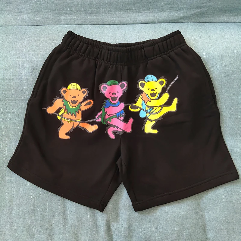 

Cctu Молодежные хлопковые орты с принтом медведя, прямые повседневные брюки, длина, модная летняя мужская одежда