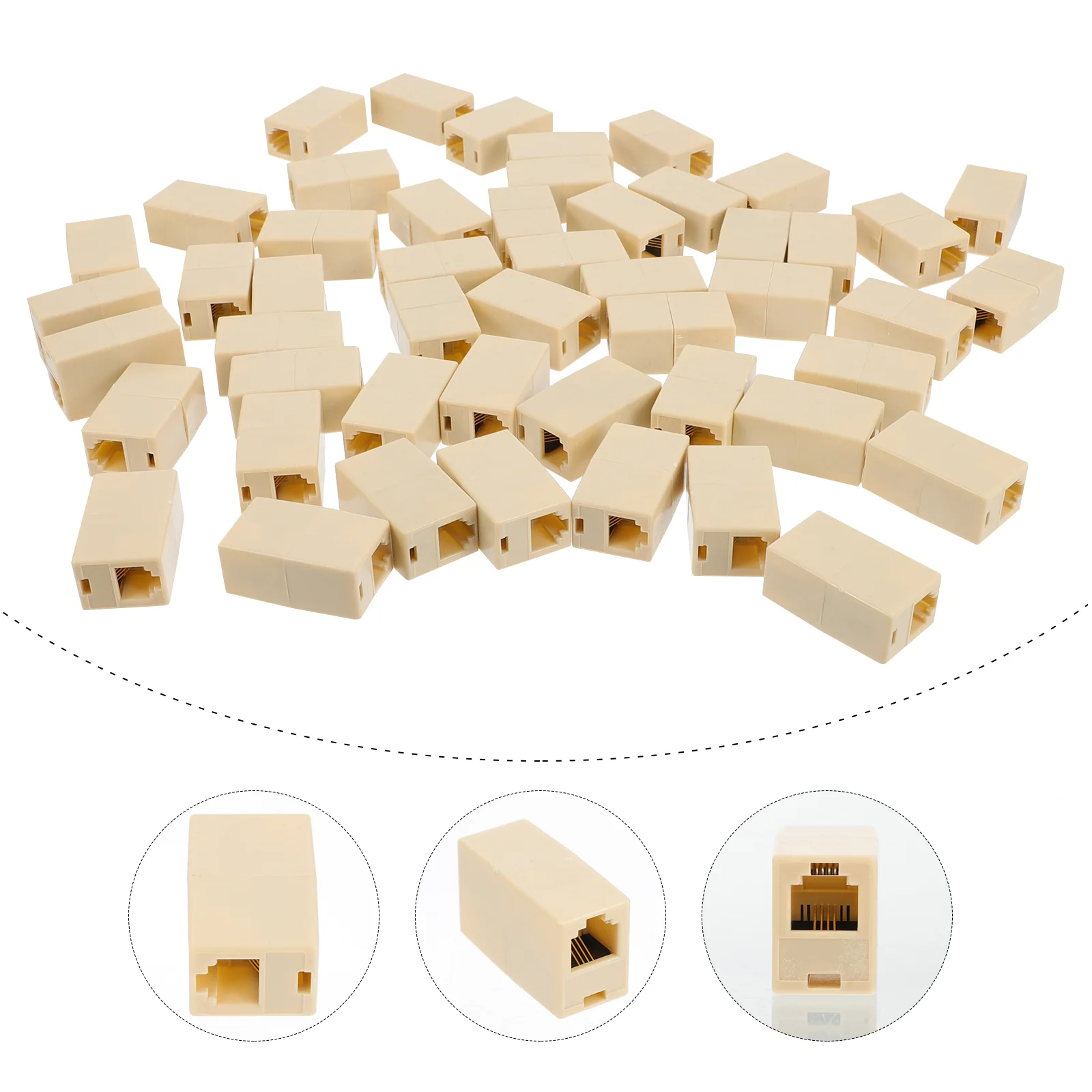 

50 PCS Telephone Wire Connector RJ11 Coupler Straight Extension Cord Line Abs Inline Keystone Jack Adapter