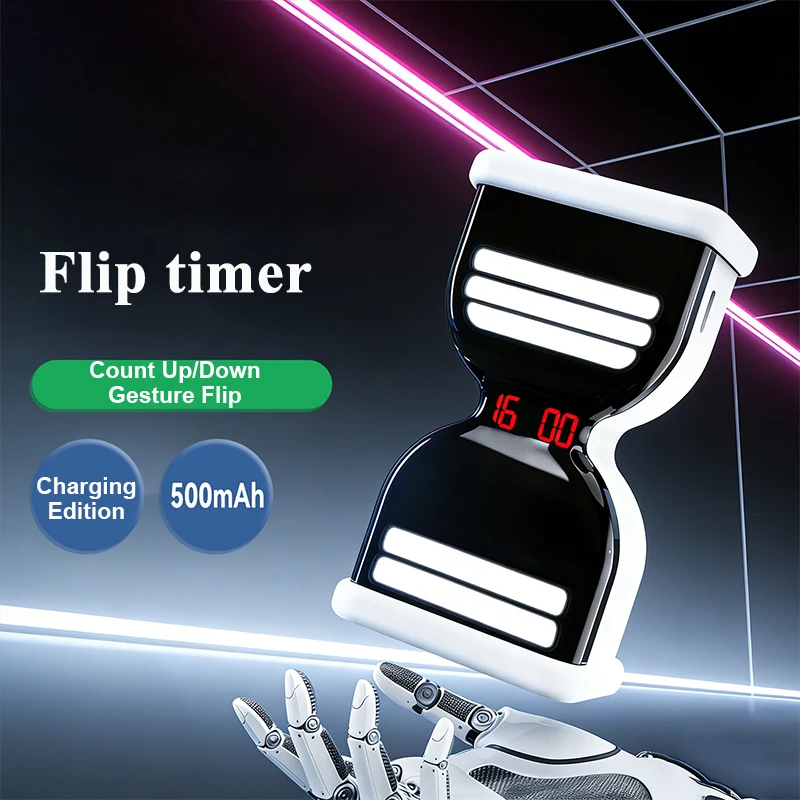 Visual Productivity Flip Timer Dual Memory Rechargeable Gravity Sensor Count Up/Down Timer For Working Learning Cooking Study