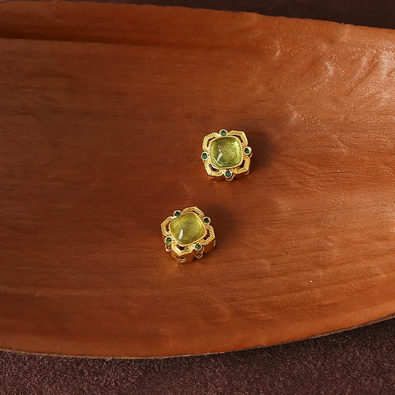 قطعتان من سحر خرز فاصل مجوف من العقيق الأخضر على شكل ألماس - إكسسوارات مجوهرات مطلية بالذهب