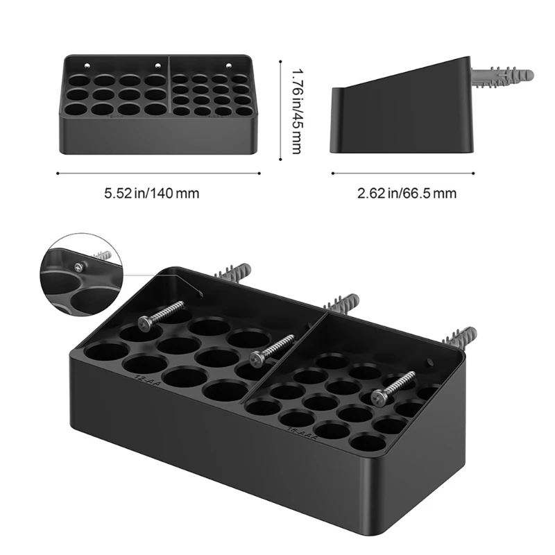 Estuche portapilas para almacenamiento baterías 12AA y 16AAA Dispensador montado en pared