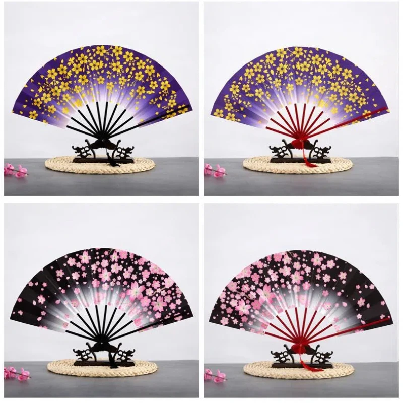 Ancient Chinese Style Golden Portable Folding Fan Bamboo Ribs Japanese Decor Stage Fan Girl Hanfu Dance Performance Hand Fan