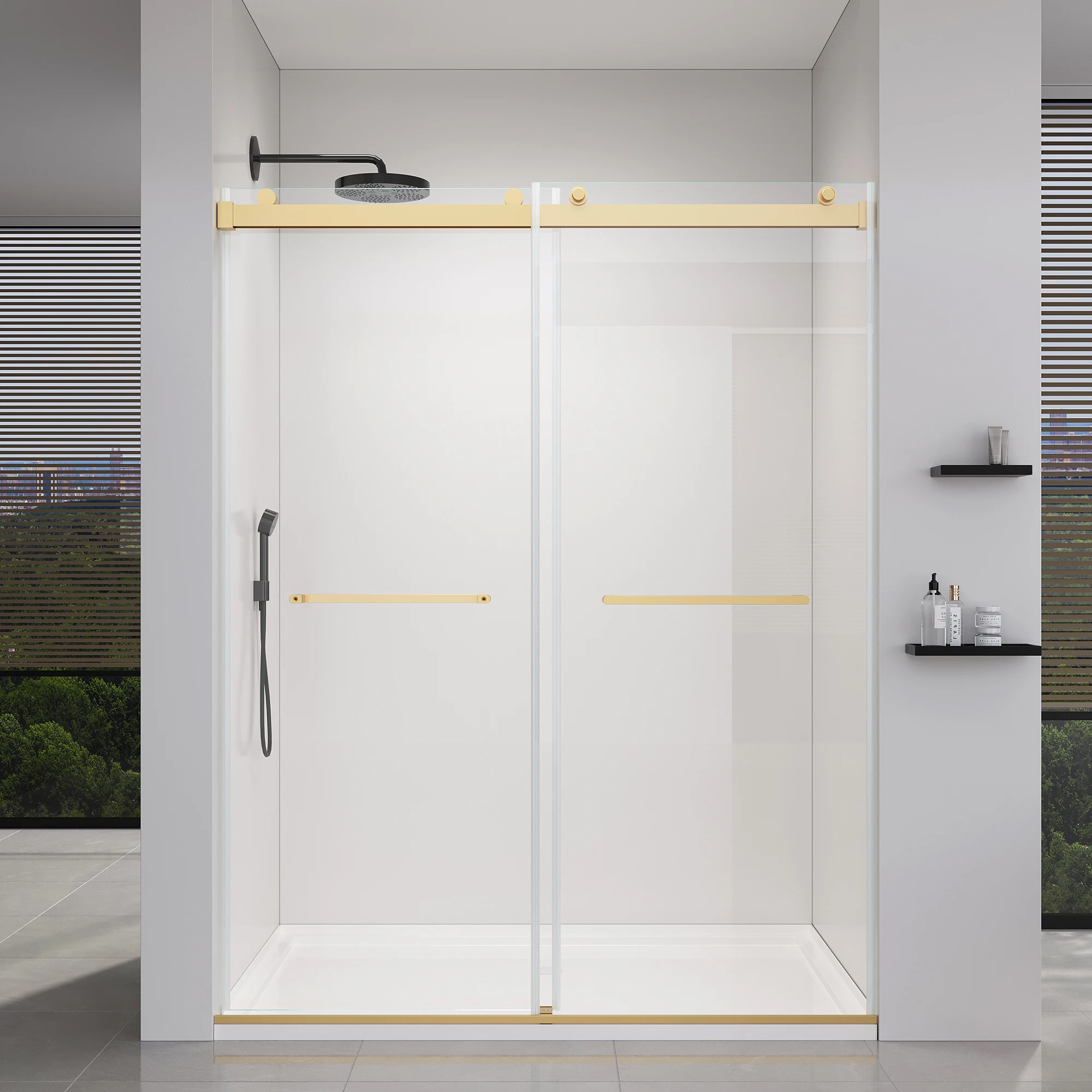 

56-60" x 76" Glass Shower Door,Frameless Shower Door,Double Sliding with 3/8" (10mm) Clear SGCC Tempered，Golden