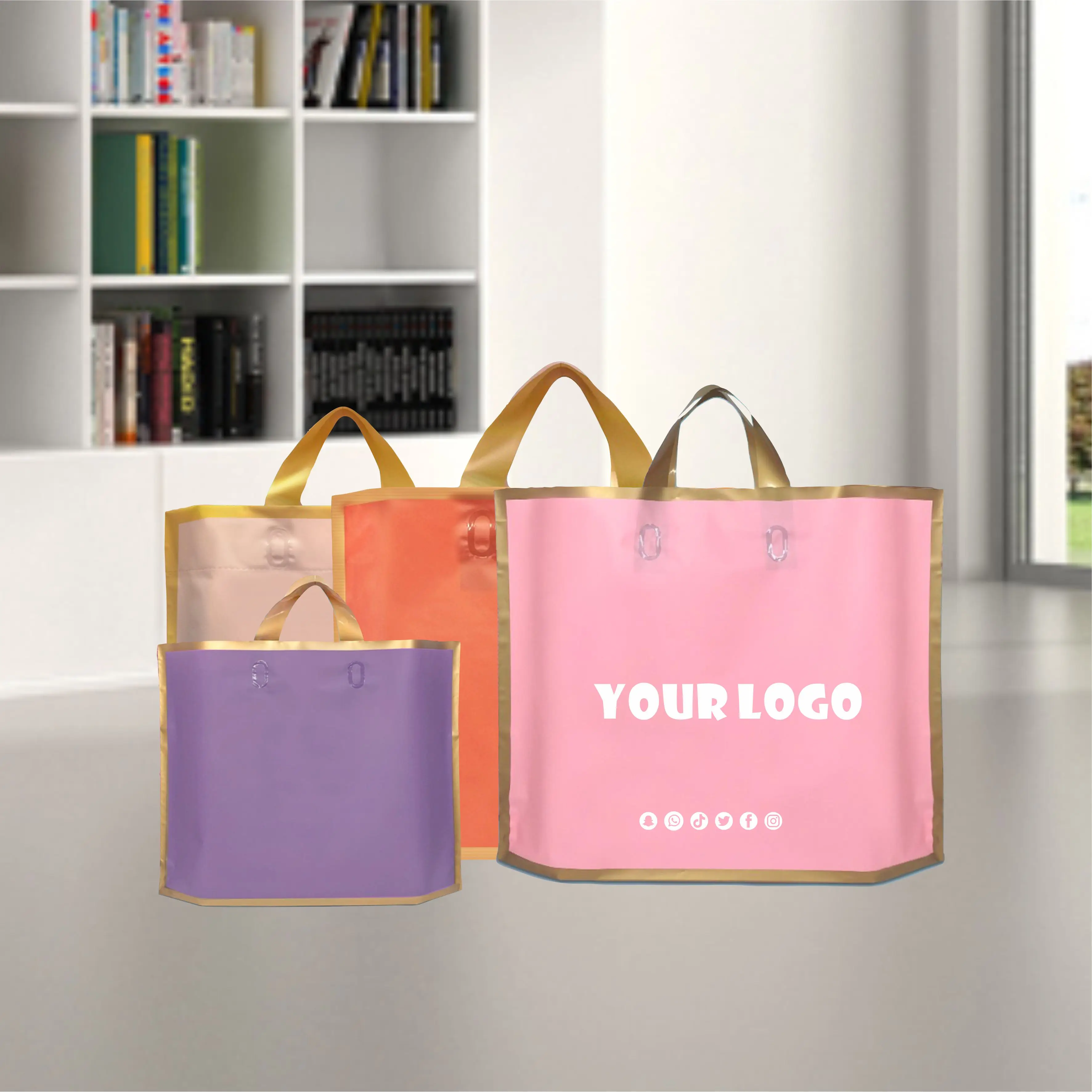 custom logo gold edge frosted shopping bags plastic gift bags clothing packaging bags design printed monochrome logo 50pcs