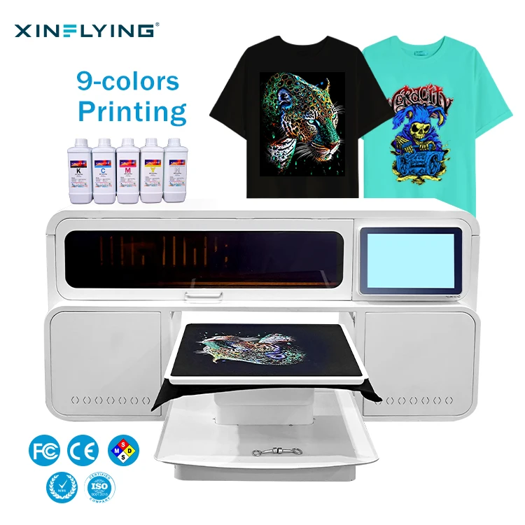 

XinFlying Top Pick 48*47cm Single Station Direct to Garment T-shirt Printer 9-Color Printing Machine with 2 EPS I3200 Heads