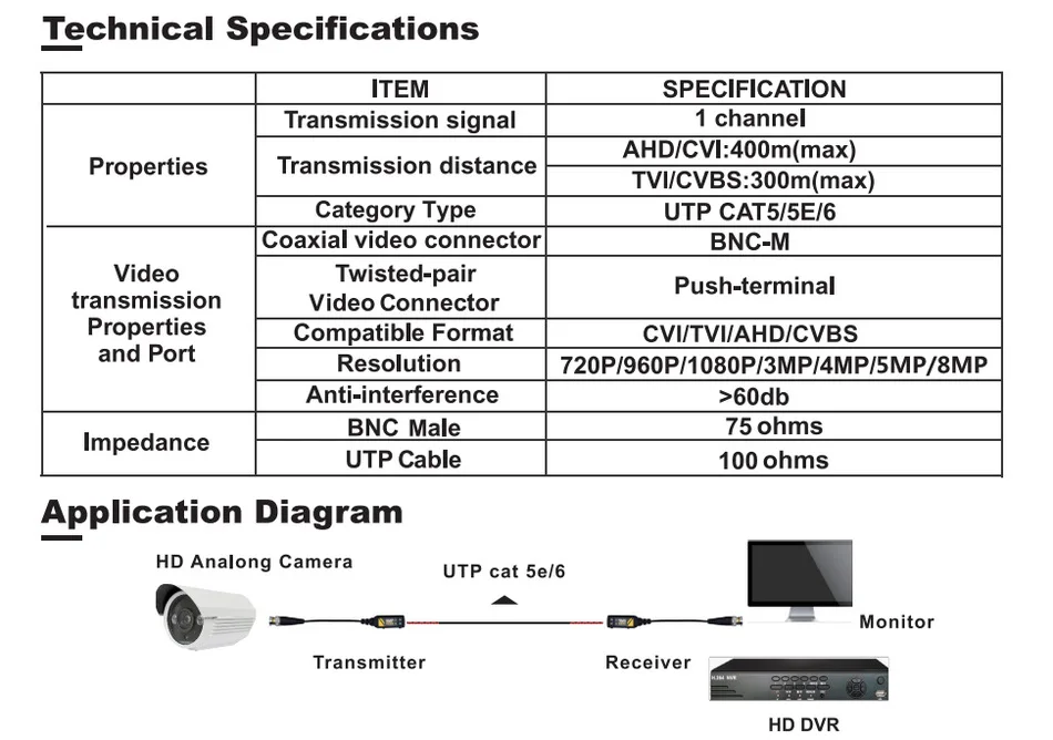 1 Pair BNC To RJ45 Passive Video Power + Audio Balun Transceiver for CCTV Camera 8MP CVBS AHD CVI TVI UTP Balun