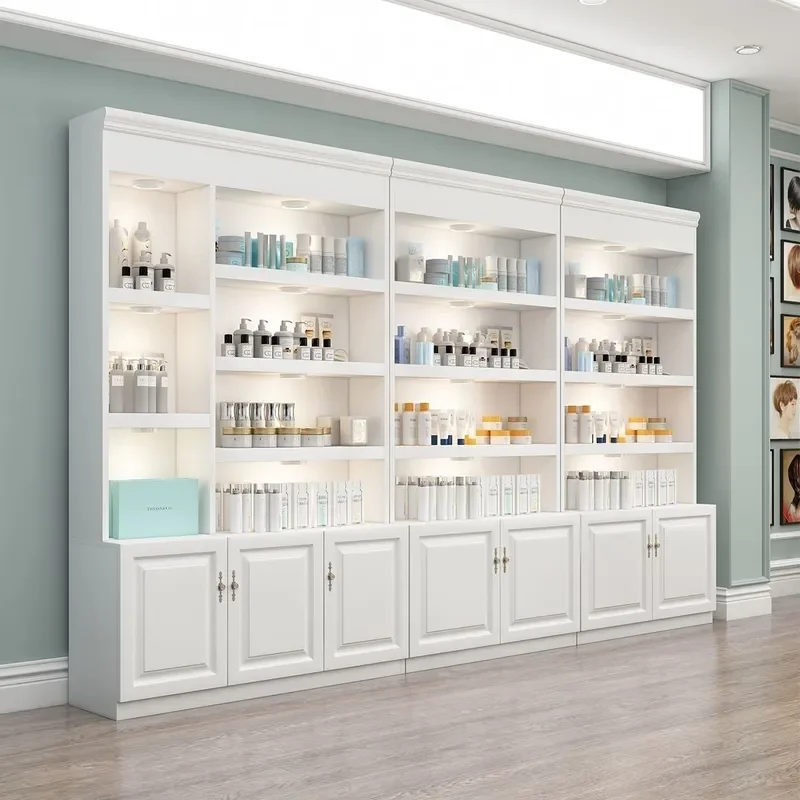 European Style Cosmetics Display Cabinet Nail Shop Skin Care Storage Shelf Beauty Salon Product Showcase Organizer Rack