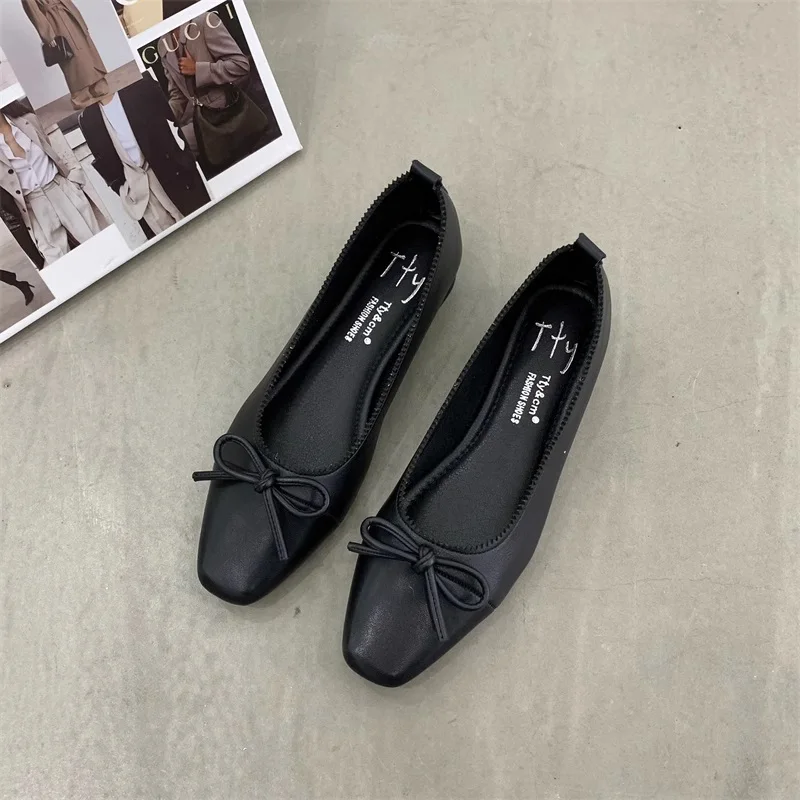 New Fashion France Stylish Square Toe Slip On Butterfly Knot Flat Shoes Elegant Buckle Mix Color Lady Flats Soft Boat Loafers