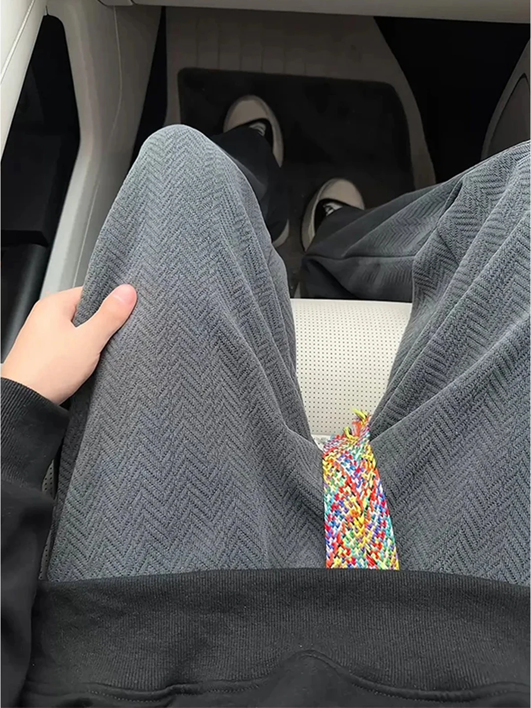 

ey aoliel Heavyweight Men's Sweatpants Autumn Wheat Spike Pattern Design Casual Drape Straight Leg Long Pants