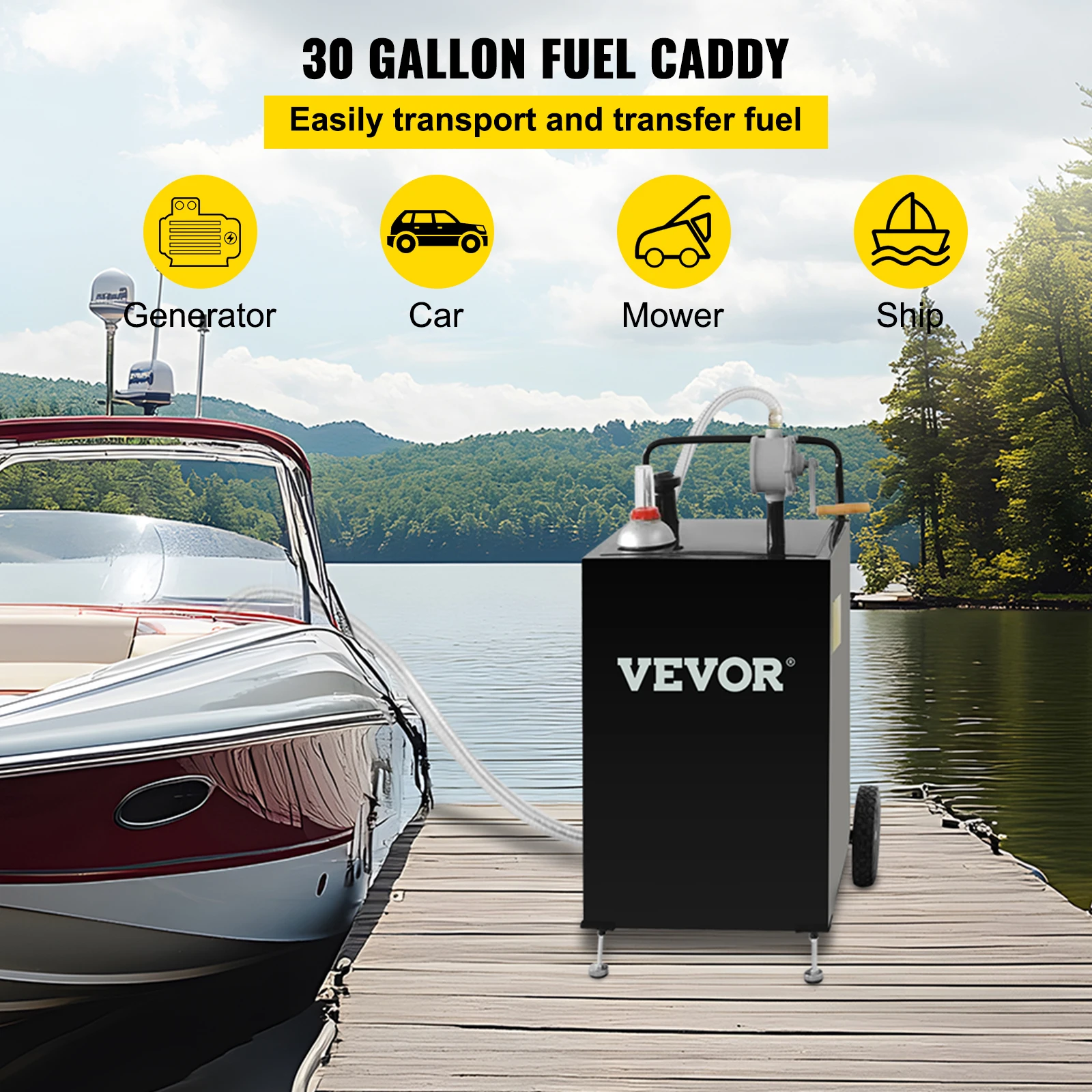 VEVOR 30 Gallon Gas Caddy Fuel Storage Tank with Wheels Gasoline Diesel Fuel Container for Cars Lawn Mowers ATVs Boats