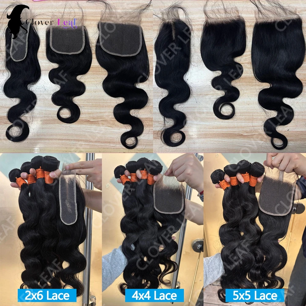 Body Wave Human Hair Bundles And Closure 2x6 4x4 5x5 Lace Closure 26 inch Human Hair Bundles With Closure Brazilian Raw Hair Bundles 100% Human Hair Extensions Soft Thick Body Wave Bundles Deals No Tangle Shedding With Transparent Lace Closure For Women view 5
