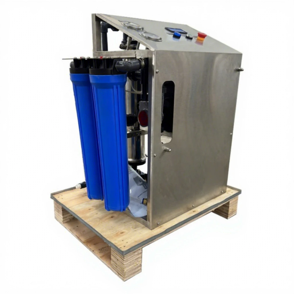 

Reverse osmosis water filtration system for glass solar panels to wash water purifier housings for agricultural desalinators