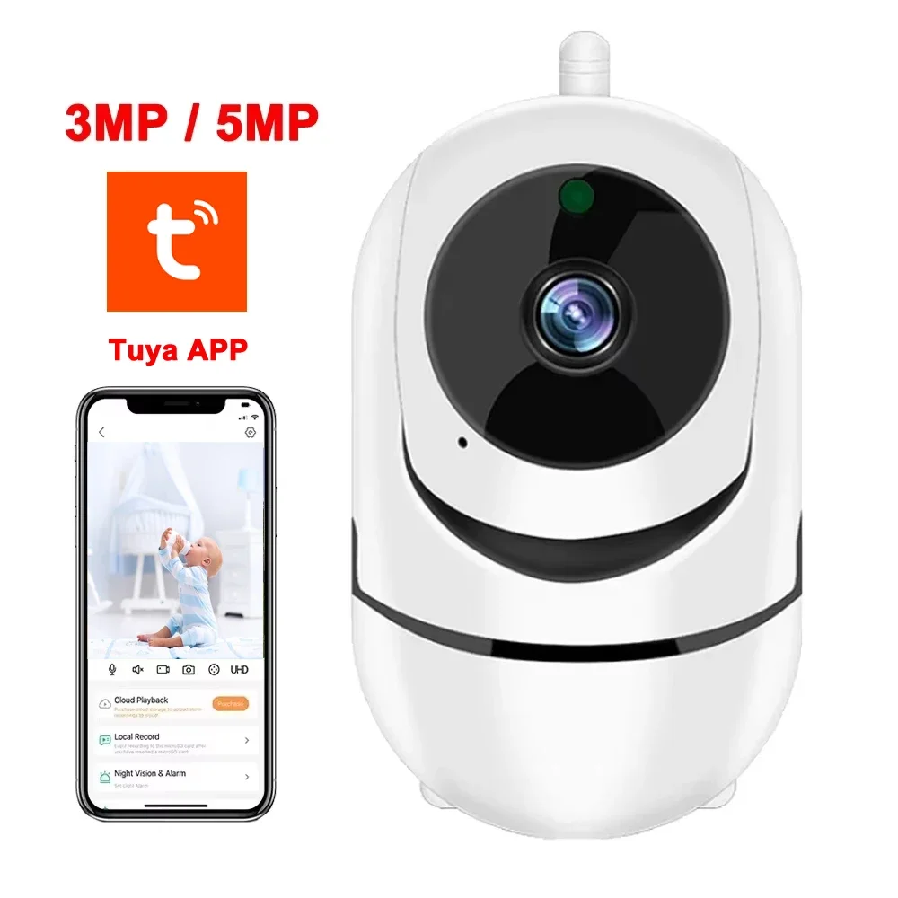 Tuya 5Ghz 2.4Ghz WiFi PTZ Camera 5MP Auto Tracking Surveillance Camera Two Way Audio Human Motion Detect Wireless Baby Monitor