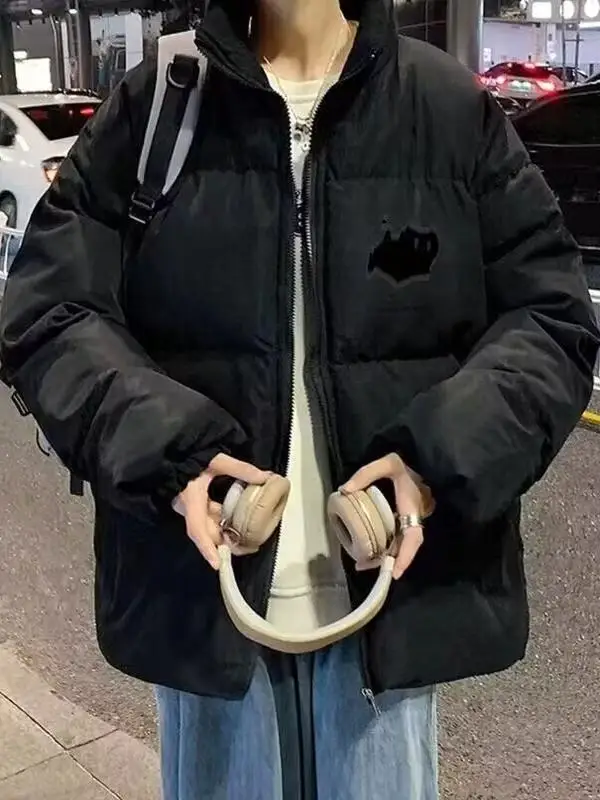 

Thiened Cotton Jaet Hoodie Street Sle for Men And Women Winter Warmth Anti-Cold Stand Collar Printed Couple Bread Coat ...