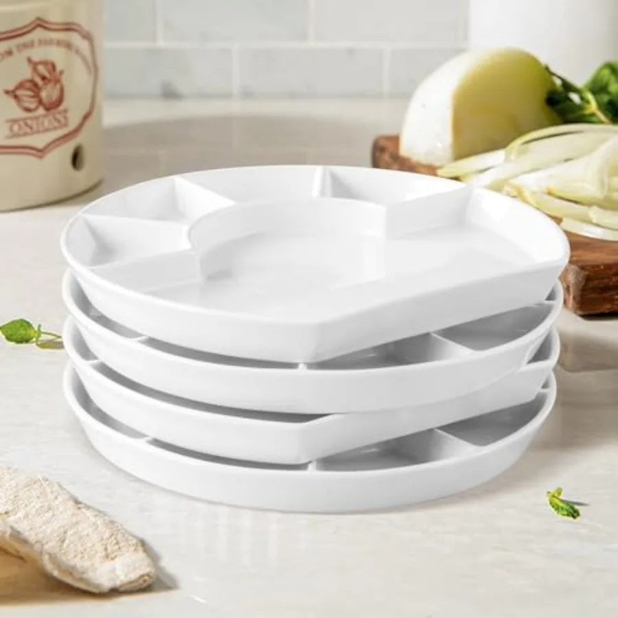 

Набор керамических тарелок с разделителями, 4 шт., для соусов, сервировочные блюдца, чаши, для большего количества еды, в форме квадранта, для ужина/салата