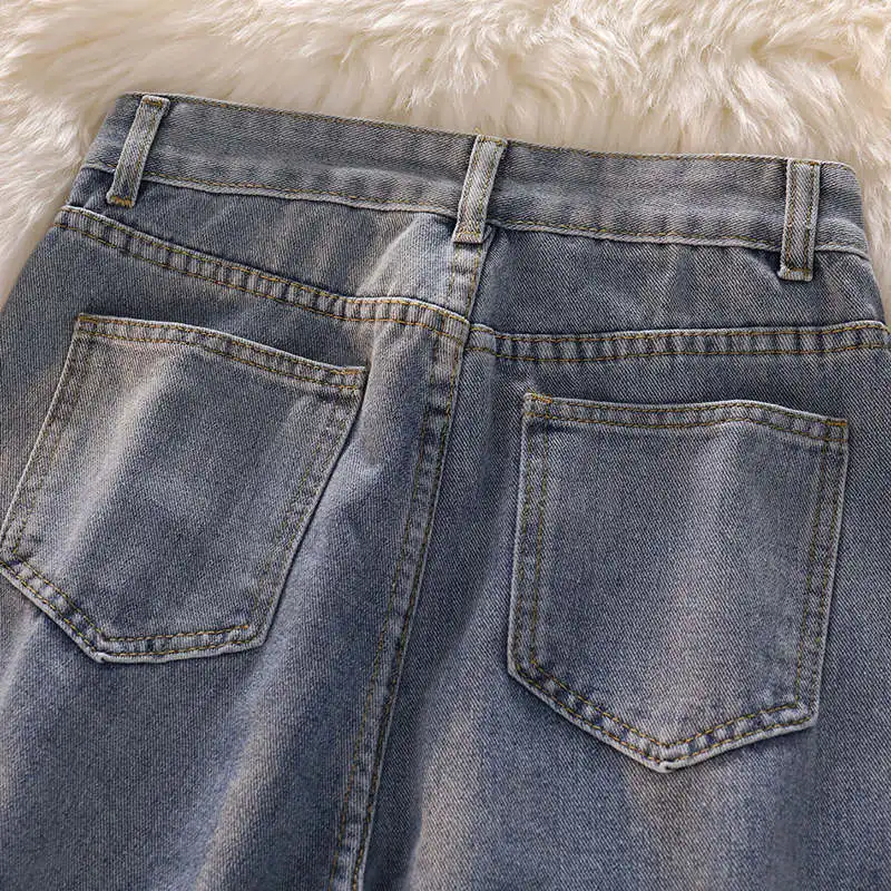 Jean Streetwear taille haute pour femmes, pantalon droit à jambes larges, en Denim, Baggy Mom Jeans, C8159