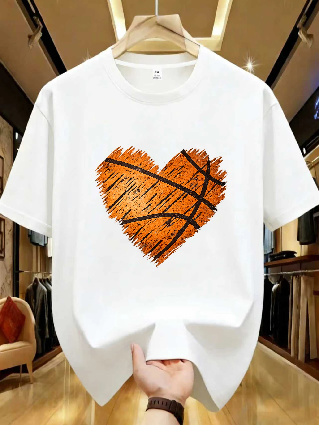 

【WDS01299】Basketball Heart Plus Size Women's Printed Crew Neck T-Shirt Summer Casual Short Sleeve Top Street Style