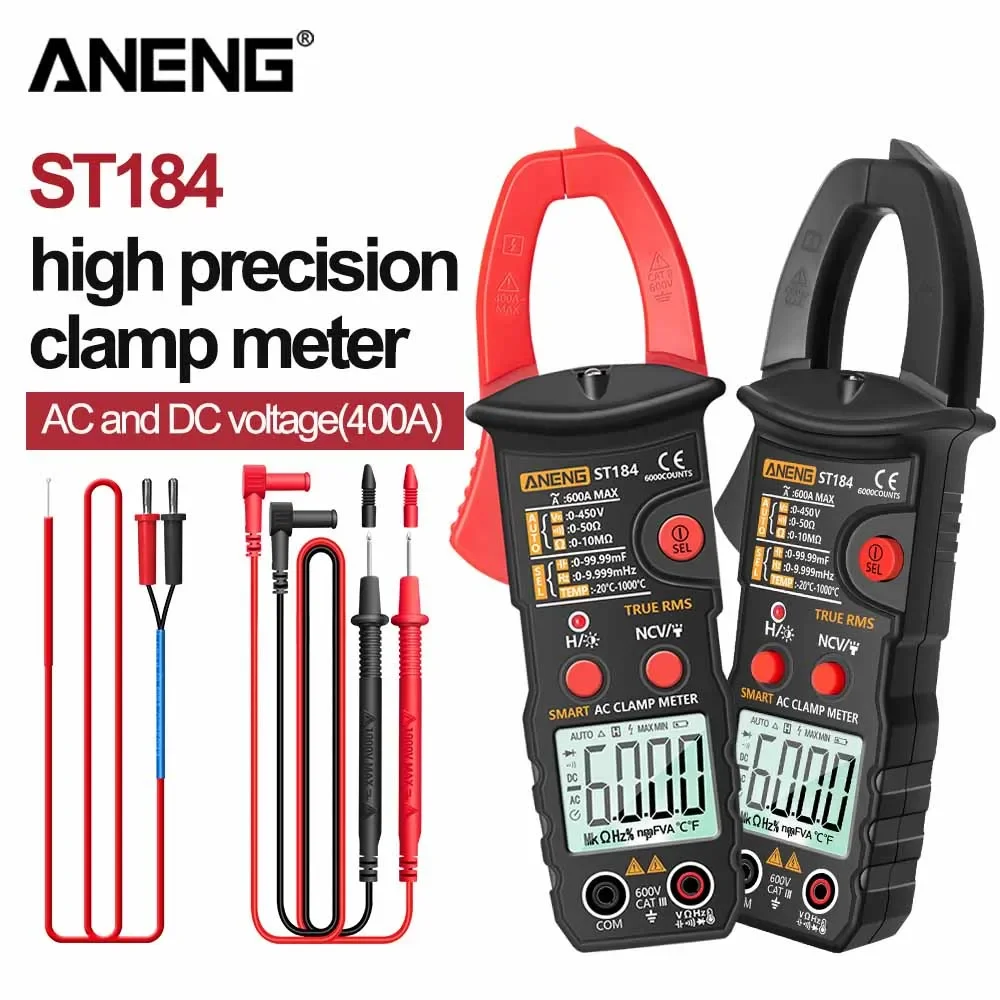 ANENG ST184  pinza amperimetrica tester digital profesional multímetro polimetro metro amperímetro herramientas medidor de corriente clamp meter comprobador de corriente medidor amperimetro digital dc metros